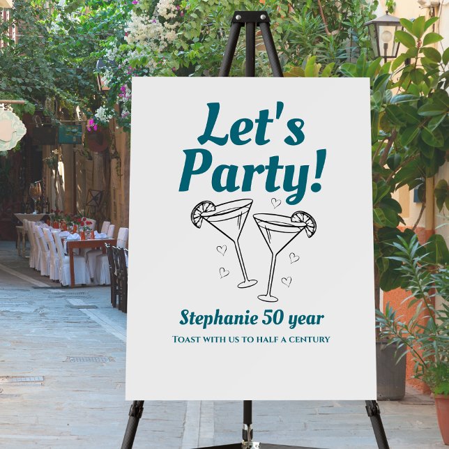Retro Teal Cocktail Woman's 50th Birthday Party Foam Board (Creator Uploaded)
