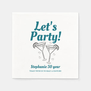 Retro Teal Cocktail Woman's 50th Birthday Party Napkins