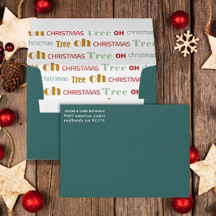 Retro Teal Colorful Oh Christmas Tree Holiday Envelope