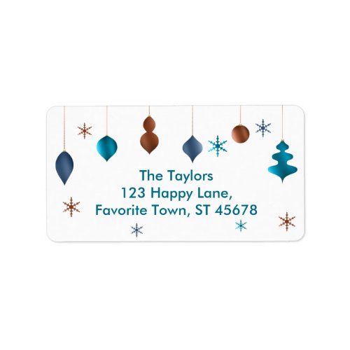 Retro Teal Copper Navy Ornaments and Snowflakes Label