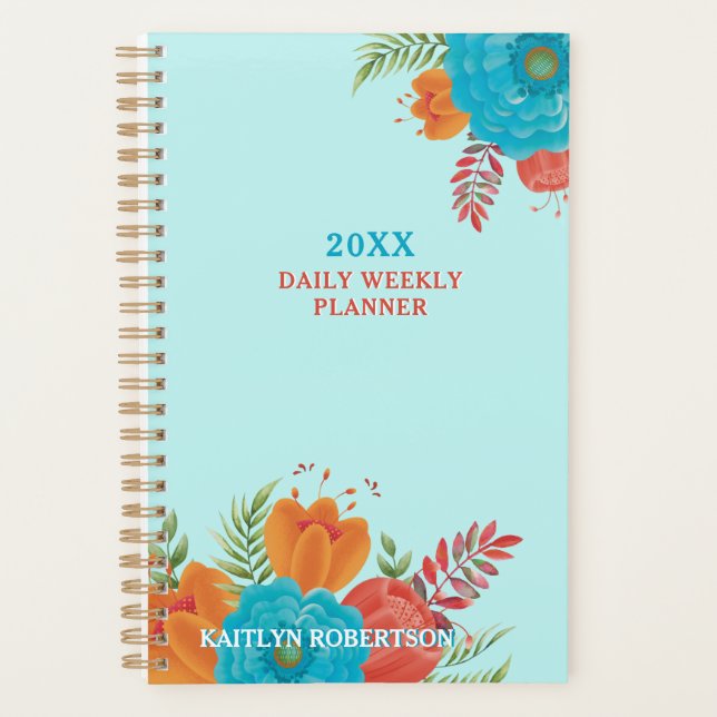 Retro Teal Coral Pioneer Woman's Planner Undated (Front)