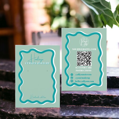 Retro teal curve squiggle wavy jewelry display business card