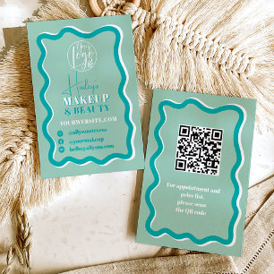 Retro teal curve squiggle wavy makeup beauty business card