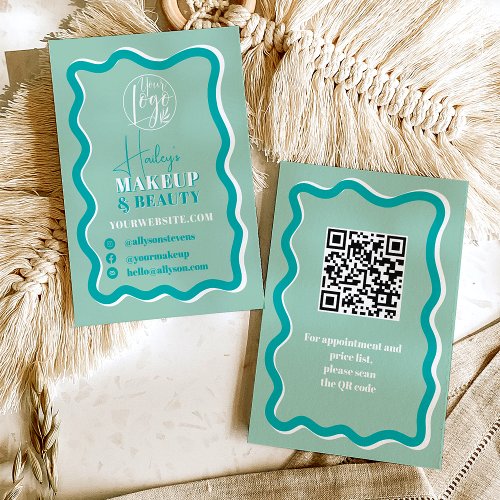 Retro teal curve squiggle wavy makeup beauty business card