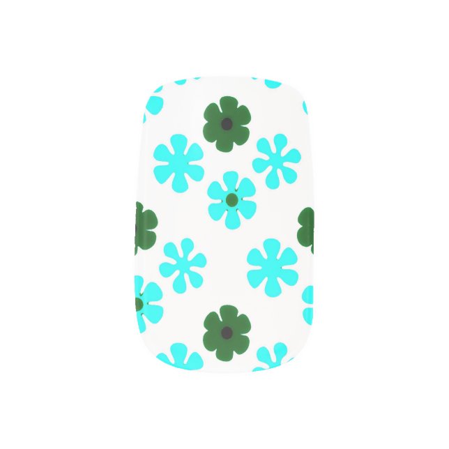 Retro Teal Daisies Minx Nail Art (Left Thumb)