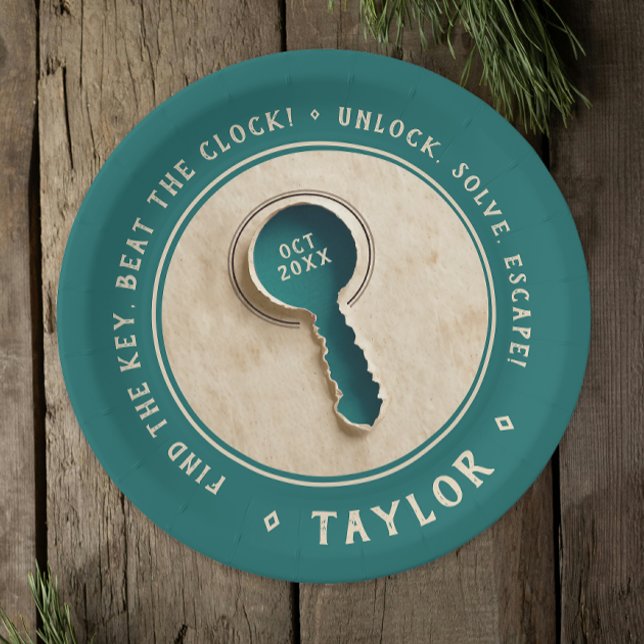 Retro Teal  Escape Room Key Solve Treasure Hunt  Paper Plates (Creator Uploaded)