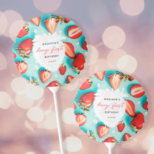 Retro Teal Floral Strawberry Berry First Birthday Balloon