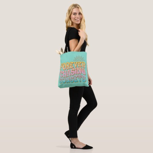 Retro Teal Forever Chasing Sunsets Tote Bag