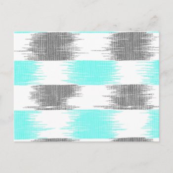 Retro Teal Gray Abstract Modern Ikat Pattern Postcard by pink_water at Zazzle