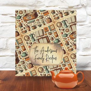 Retro Teal Kitchen Pattern Family Cookbook 3 Ring Binder