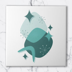 Retro Teal Mid-Century Atomic Age Abstract Ceramic Tile