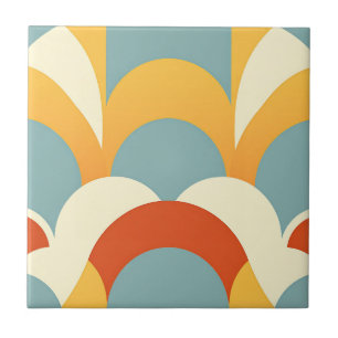 Retro Teal Mustard Scallop Pattern Ceramic Tile