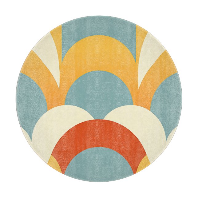 Retro Teal Mustard Scallop Pattern Cutting Board (Front)