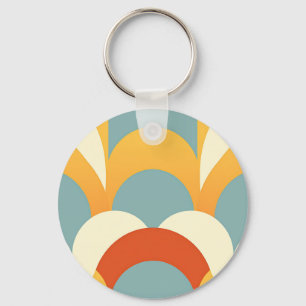 Retro Teal Mustard Scallop Pattern Keychain
