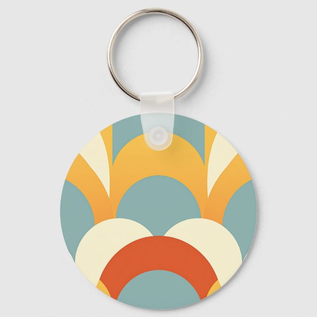 Retro Teal Mustard Scallop Pattern Keychain (Front)
