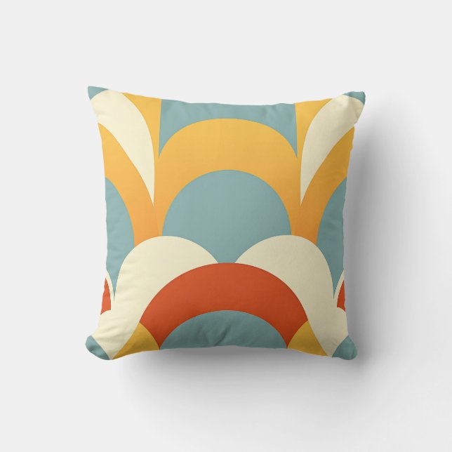 Retro Teal Mustard Scallop Pattern Throw Pillow (Front)
