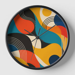 Retro Teal Orange Black Bauhaus Geometric Abstract Clock