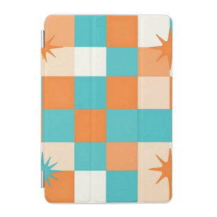 Retro Teal Orange Starburst Checkerboard iPad Mini Cover