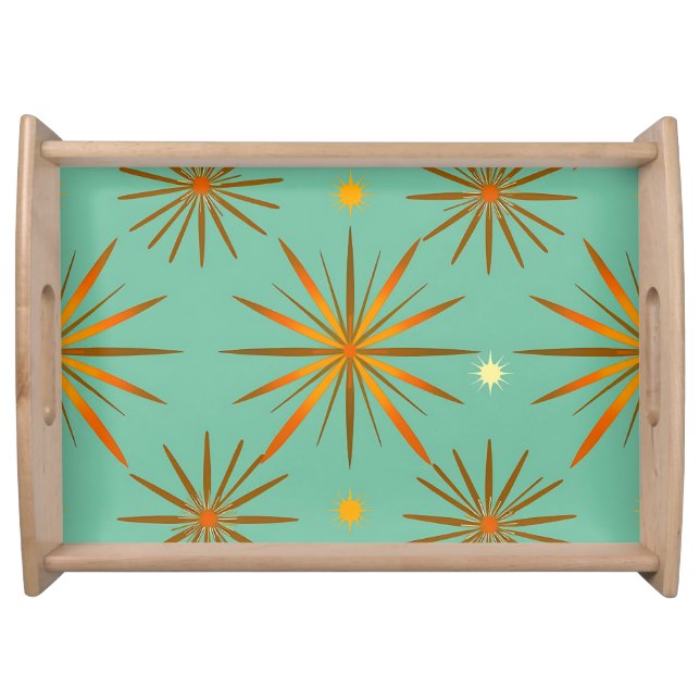 Retro Teal Orange Starburst Pattern Serving Tray (Front)