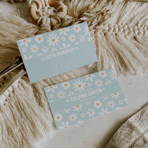 Retro Teal Pastel Groovy Floral Boho Unique 70s  Business Card