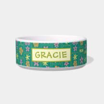 Retro Teal Patchwork Floral Custom Medium Dog
