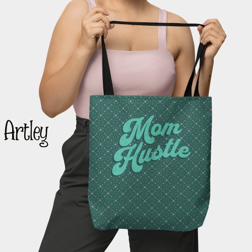 Retro Teal Pink floral pattern Mom Hustle  Tote Bag