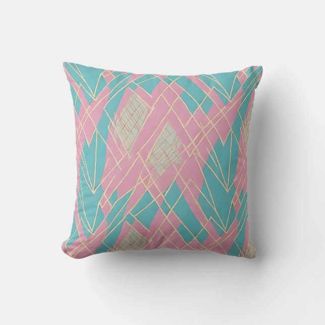 Retro Teal Pink Throw Pillow (Front)