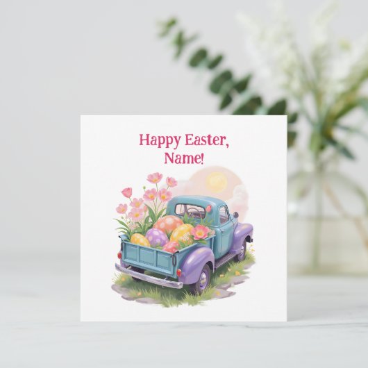 Retro Teal & Purple Truck with Easter Eggs (Standing Front)