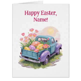 Retro Teal & Purple Truck with Easter Eggs Cards