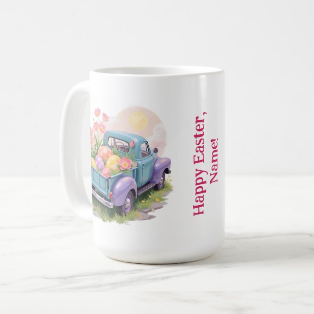 Retro Teal & Purple Truck with Easter Eggs Coffee Mug (Front Left)