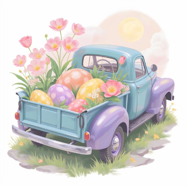 Retro Teal & Purple Truck with Easter Eggs Sticker (Front)