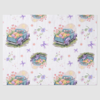 Retro Teal & Purple Truck with Easter Eggs Tissue Paper