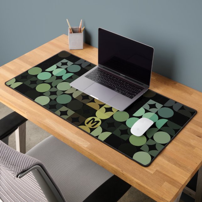 Retro Teal Sage Green Black Gray Pop Art Pattern Desk Mat (Office 2)