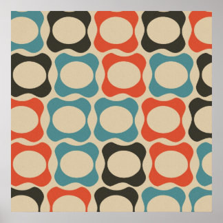 Retro Teal, Salmon Orange, Taupe and Tan Poster