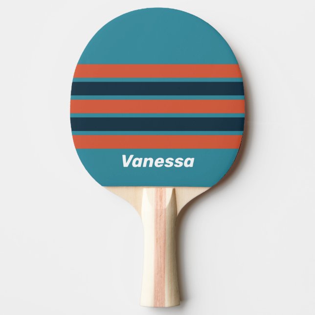 Retro Teal Splash Across Striping with Name Ping Pong Paddle (Front)