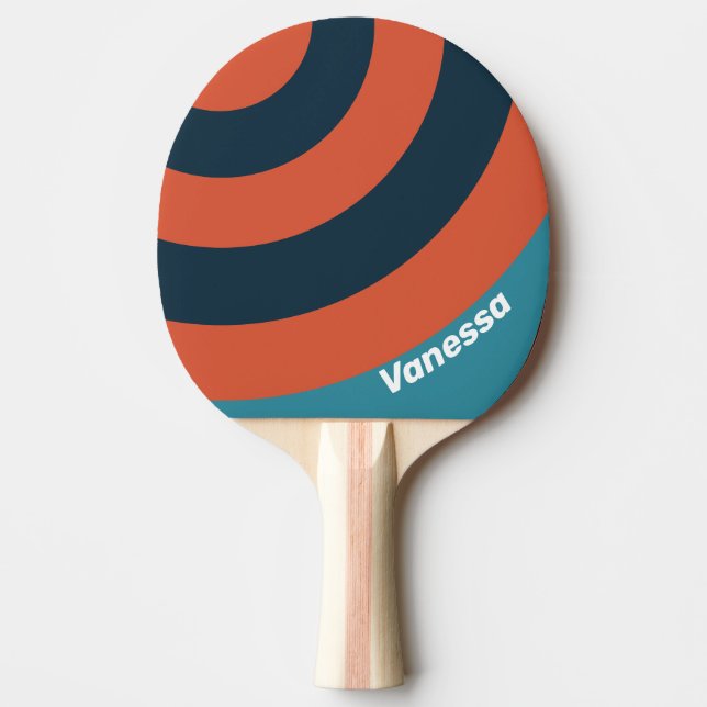 Retro Teal Splash Circle Stripe with Name Ping Pong Paddle (Front)