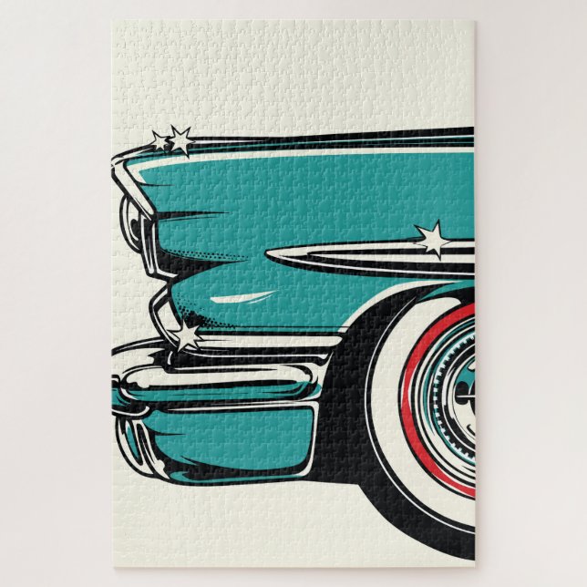 Retro Teal Sports Car Front Pop Art Illustration Jigsaw Puzzle (Vertical)