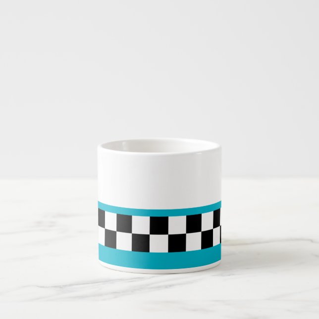 retro teal striped checkers espresso cup (Front)