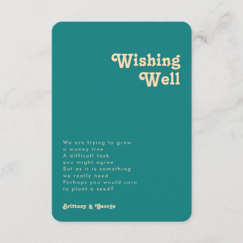 Retro Teal Wedding Wishing Well Rounded Edges Enclosure Card