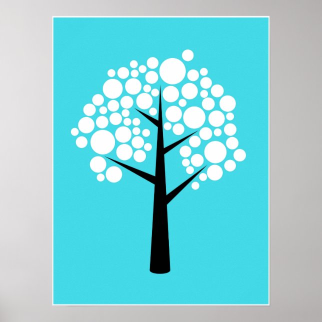 Retro Teal White Black Bubble Tree Poster (Front)