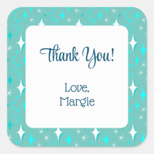 Retro Teal White Stars Editable Thank You Square Sticker