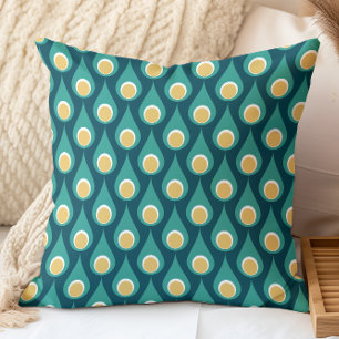 Retro Teal Yellow Geometric Drops Pattern Throw Pillow