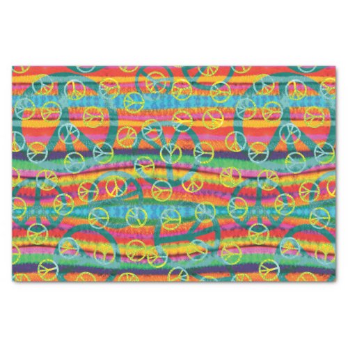 Retro Teal Yellow Tie Dye Peace Signs Tissue Paper
