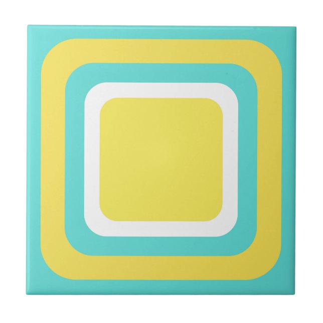 Retro Teal Yellow White Ceramic Tile (Front)