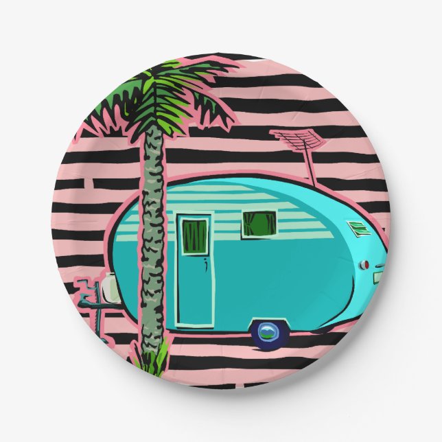 Retro Teardrop Camper Paper Plates (Front)
