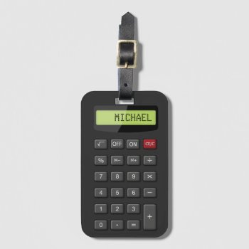 Retro Tech Funny Calculator Look Custom Name Luggage Tag by UrHomeNeeds at Zazzle