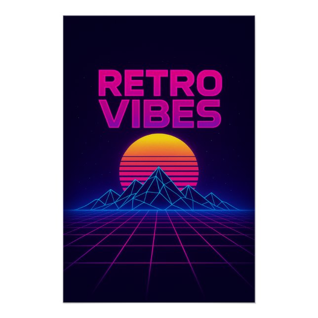Retro Tech Vibes Neon Synthwave Design Poster (Front)