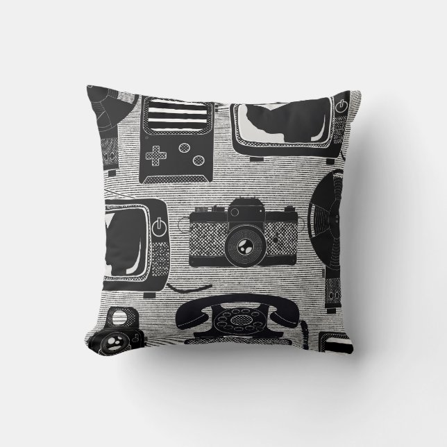 Retro technology throw pillow (Front)