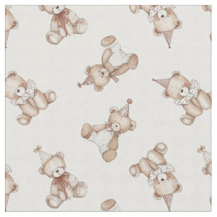 Retro Teddy Bear nostalgia Ruffle checkered  Fabric