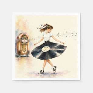 Retro Teen Girl Dancing to the Jukebox Napkins
